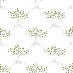 Seamless pattern with stylish tree on white background. Vector image.