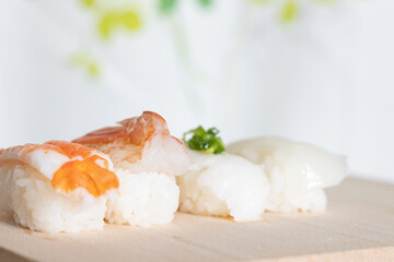 Japanese dish Sushi on wooden plate