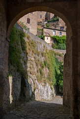 Former gate of the old town of Sorano at the Tuscany Region in Italy 