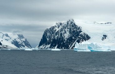 Blocks Of Ice Floating At The Entrance Of Lamaire Channel In Antarctica