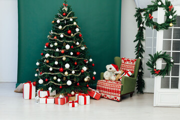 Rustic door opening into a room decorated for Christmas