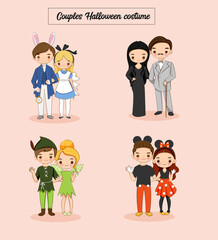 cute couple cartoon with Halloween costume