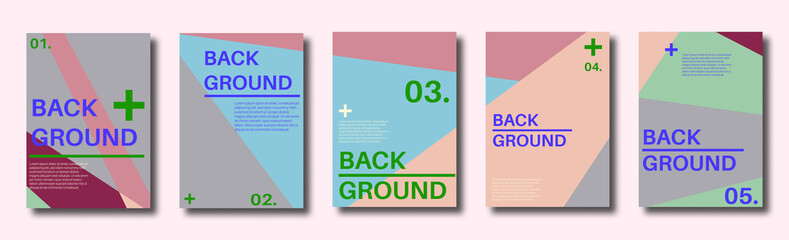 Abstract set of backgrounds with colorful chaotic triangles, polygons. Geometric posters, Social media, Book cover. Vector illustration.