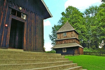 Michniowiec, Krajobraz, Panorama, Kościółek, Zabytek, Architektura drewniana