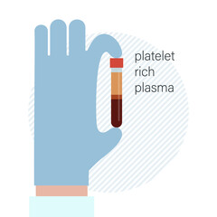 Doctor hand with platelet rich plasma tube. Separated blood for PRP hair and skin therapy. Medical laboratory equipment for PRP dermatology injection.
