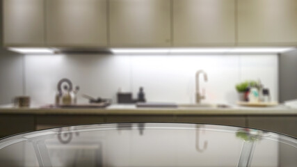 Fototapeta na wymiar table background of free space and kitchen interior 