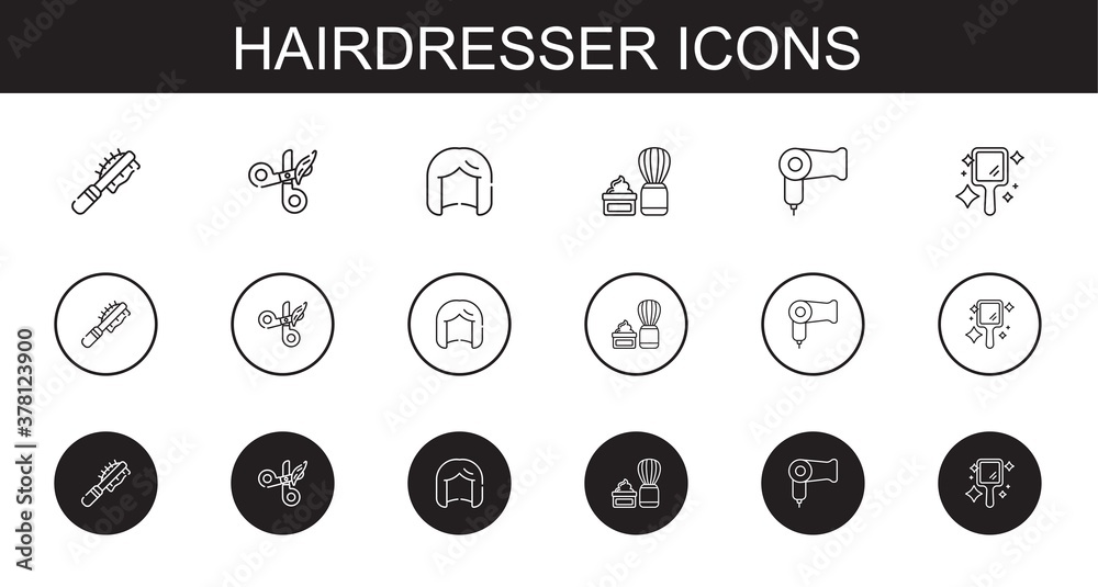 Sticker hairdresser icons set