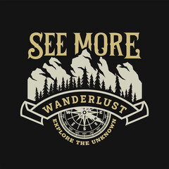 Tourism and travel, vintage emblem on a dark background. Vector illustration.