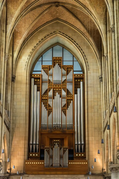 Linz, Austria &ndash; May 25, 2017. Organ of Ursulinenkirche (Ursuline Church) in Linz, Austria.