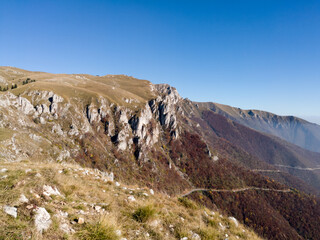 Scenic view of rocky cliffs of mountain Vlasic in autumn during sunny day.