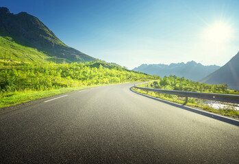 summer road in mountain, Lofoten islands, Norway