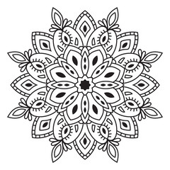 Colorful outline flower mandala. Doodle round decorative element for T-shirt, bag, poster isolated on white background. Floral geometric circle. Vector illustration.
