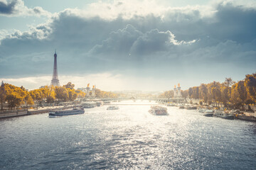 Alexander III bridge and Eiffel tower, Paris, France