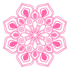 Colorful outline flower mandala. Doodle round decorative element for T-shirt, bag, poster isolated on white background. Floral geometric circle. Vector illustration.