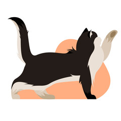 Isolated on white playful cat vector illustration. Funny domestic animal design element. Cute kitty in flat cartoon style.
