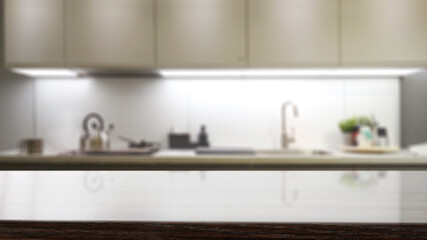 Fototapeta na wymiar Table background of free space and kitchen interior 