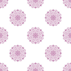 Fantasy seamless pattern with ornamental mandala. Abstract round doodle flower background. Floral geometric circle. Vector illustration.  