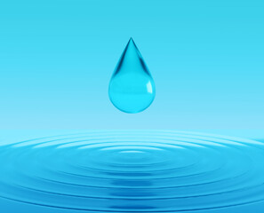 a water drop close up, water purity, clean water problem concept, 3d render
