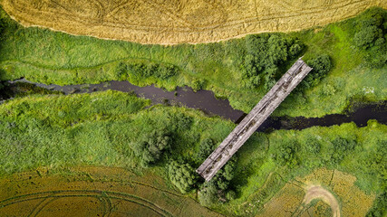 Bridge to Nowhere, Latvia across the Abava River seen from above