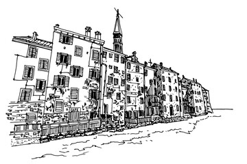 Fototapeta premium Vector sketch of architecture of Rovinj, Croatia.