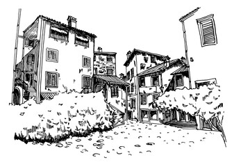 Obraz premium Vector sketch of architecture of Rovinj, Croatia.