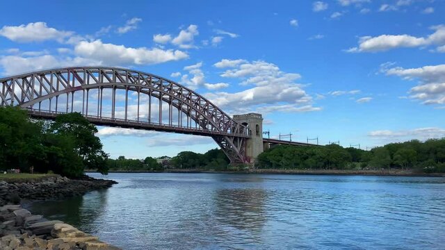Pan Left View of the Hell Gate Bridge
