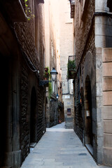 Barcelona, Catalonia, Spain, September 22, 2019. Details of the exterior historical buildings. Ancient bas-reliefs on the windows and walls. Architectural design elements.