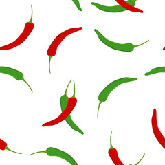 Seamless pattern with hot chilli pepper vector design on a white background.