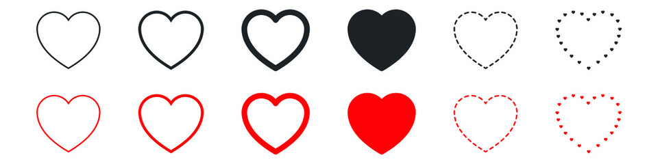 Heart vector collection. Love, favorites, like concept button icon for UI, UX, GUI