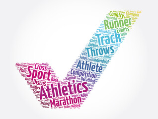 Athletics check mark word cloud collage, sport concept background