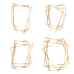 Geometry golden frames. Set of crystal shiny design elements.  Polygonal Frames Thin Line Set for Invitation Decoration. 