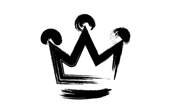 Grunge style black crown symbol on white background
