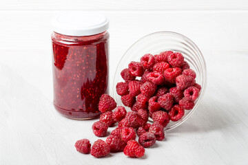 raspberry jam and raspberries, food