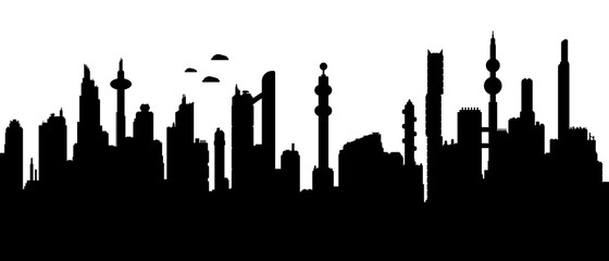 Seamless cyberpunk cityscape silhouette