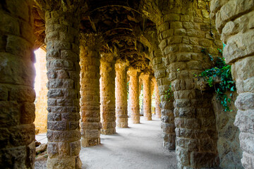 Barcelona, Catalonia, Spain, September 21, 2019. Park Guell designed by architect Antonio Gaudi.