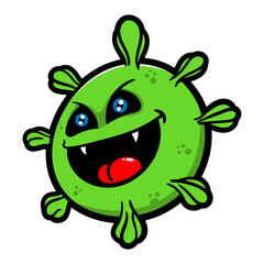 Cartoon Character for coronavirus 19 laugh; good for stickers or health advisory logos; warning COVID-19; stop and fight COVID-19