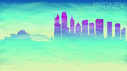 Sydney Australia. Broken Glass Abstract Geometric Dynamic Textured. Banner Background. Colorful Shape Composition.