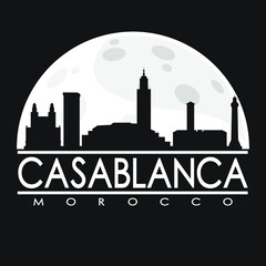 Casablanca Morocco Full Moon Night Skyline Silhouette Design City Vector Art.