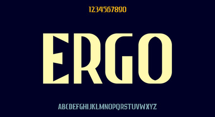 Ergo, tall bold display font, modern typeface design vector illustration