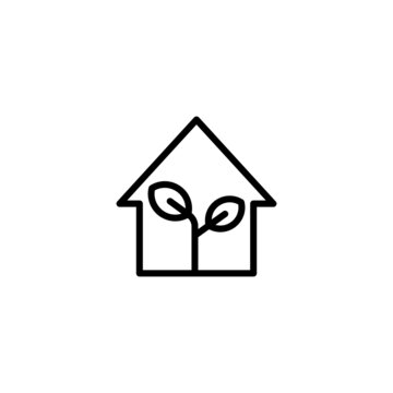 Eco house Icon  in black line style icon, style isolated on white background