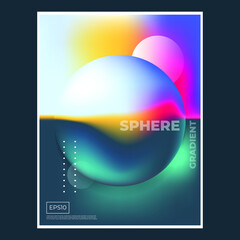 Futuristic poster for science or IT event. Vibrant abstract fluid neon holographic 3d translucent spheres on dark background in trendy style. Soft gradient tones. Vector illustration
