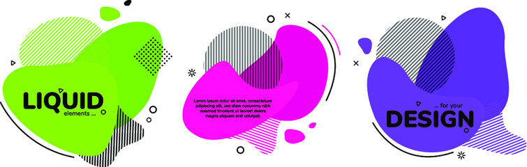 Set of abstract modern graphic banners. Gradients fluid shape. Dynamic liquid form with bright colors and place for your text. Geometric template logo, flyer or presentation design.Vector illustration