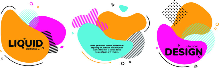 Set of abstract modern graphic banners. Gradients fluid shape. Dynamic liquid form with bright colors and place for your text. Geometric template logo, flyer or presentation design.Vector illustration