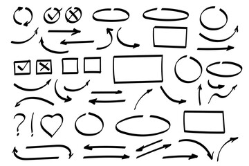 Doodle symbols. Pointer icons. Pointer graphic symbols.