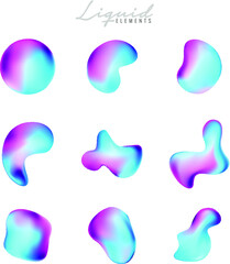 Liquid vector colorful shapes of holographic palette of shimmering colors. Gradient iridescent shapes. Abstract vector fluid objects isolated on white background. Liquid ink art design