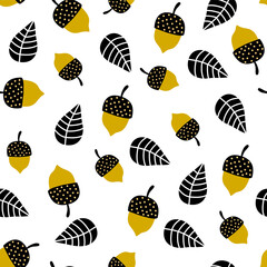 Vector Seamless pattern with cut acorns. Autumn pattern with leaf, autumn leaf background. Abstract leaf texture. 