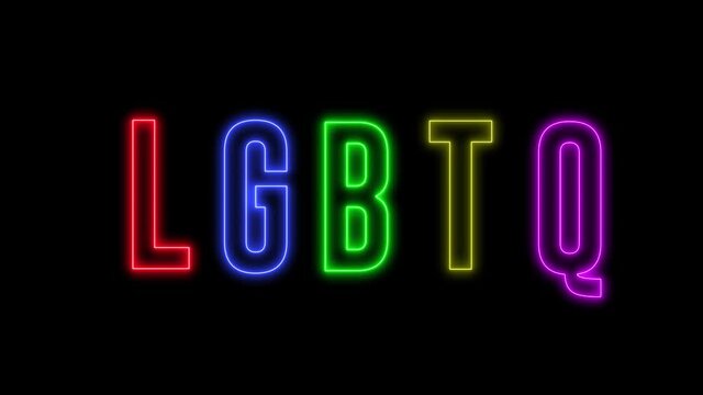 Neon text of "LGBTQ" with colorful letter, rainbow style. Concept of lesbian, gay, bisexual, transsexual and queer.