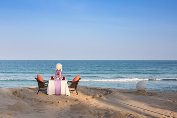 Romantic honeymoon privat dinner table at resort at Ko Samui Thailand