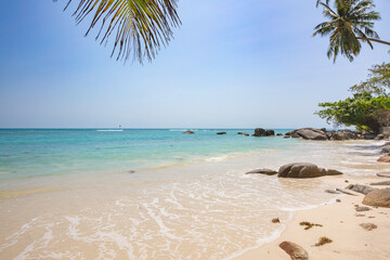 Fototapeta na wymiar Beach with Crystal water and Rocks beach view at Koh Samui Island Thailand