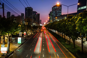 Bangkok Main Street at night with long exposure